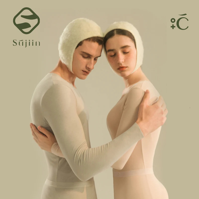SUJIIN Thermal Underwear Set for Women Men 2024 Winter Crew Neck Thermals Tops Couple Long Johns AntiStatic Woman 2 Pieces 261012