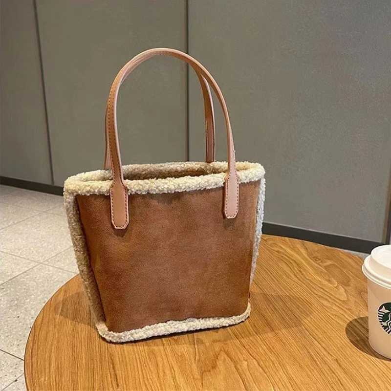 Shoulder Bags New Plush Faux Suede Sanded Handheld Tote Bucket Bag for Women Korean Fashion Casual Handbag Unique Design Female Shoulder Bag X261016