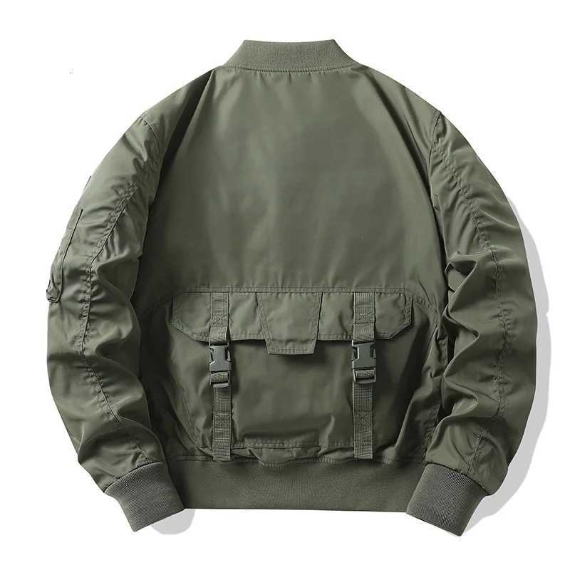 Vintage Men's Jackets Mens Jacket Streetwear American Retro Baseball Bomber Jacket Cargo Pocket Zip Up Stand Collar Long Sleeve Cool Fashion N2
