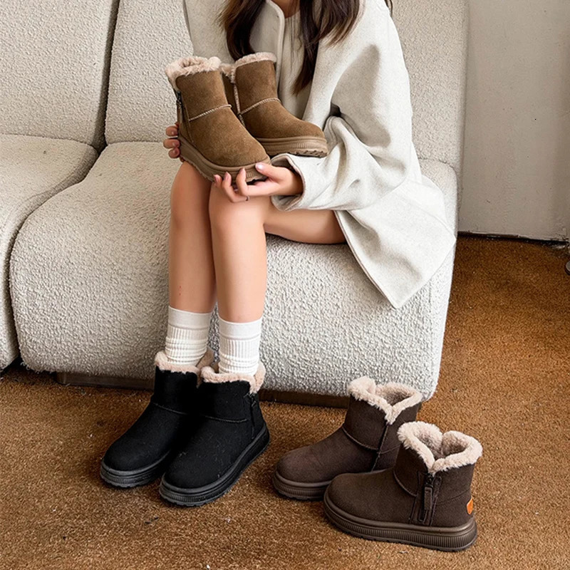 Winter Shoes Women Suede Snow Boots Genuine Leather Warm Plush Cold Winter Flat Ladies Ankle Boots Plus Size 41 D672 261016