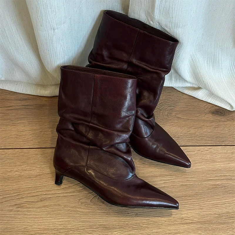 Women Ankle Boots Pointed Toe Low Heel Shoes Soft Leather Elegant Ladies Short Boots Winter Dress Party Daily Botas Mujer 261016
