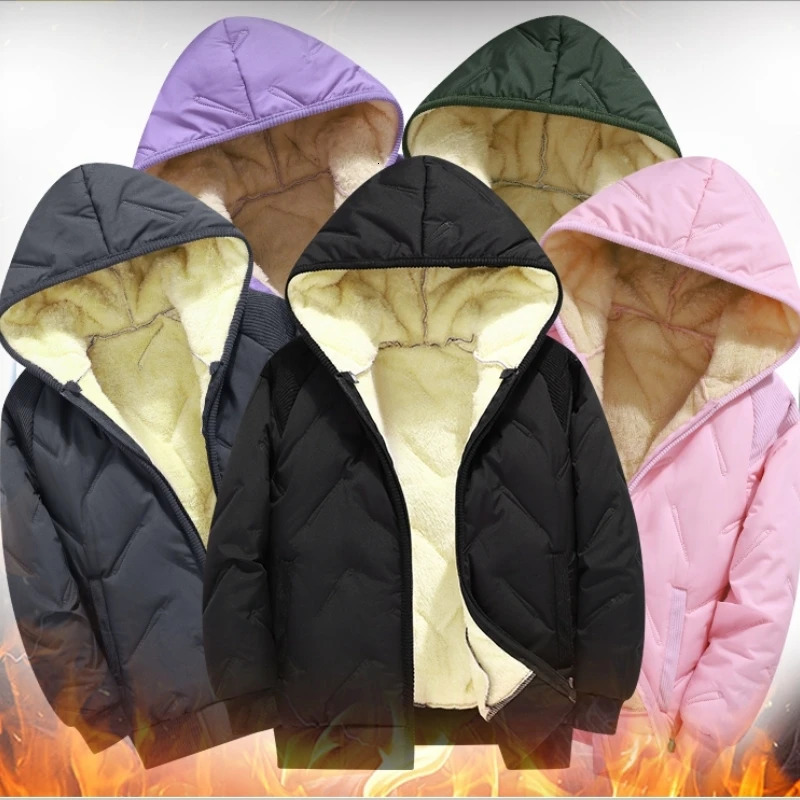 Dubbped Winter Keep Warm Boys Girl Jacket Lined With Velvet Thick Cotton Padded Hooded Coat Kids Children Out The Cold Outerwear 261016