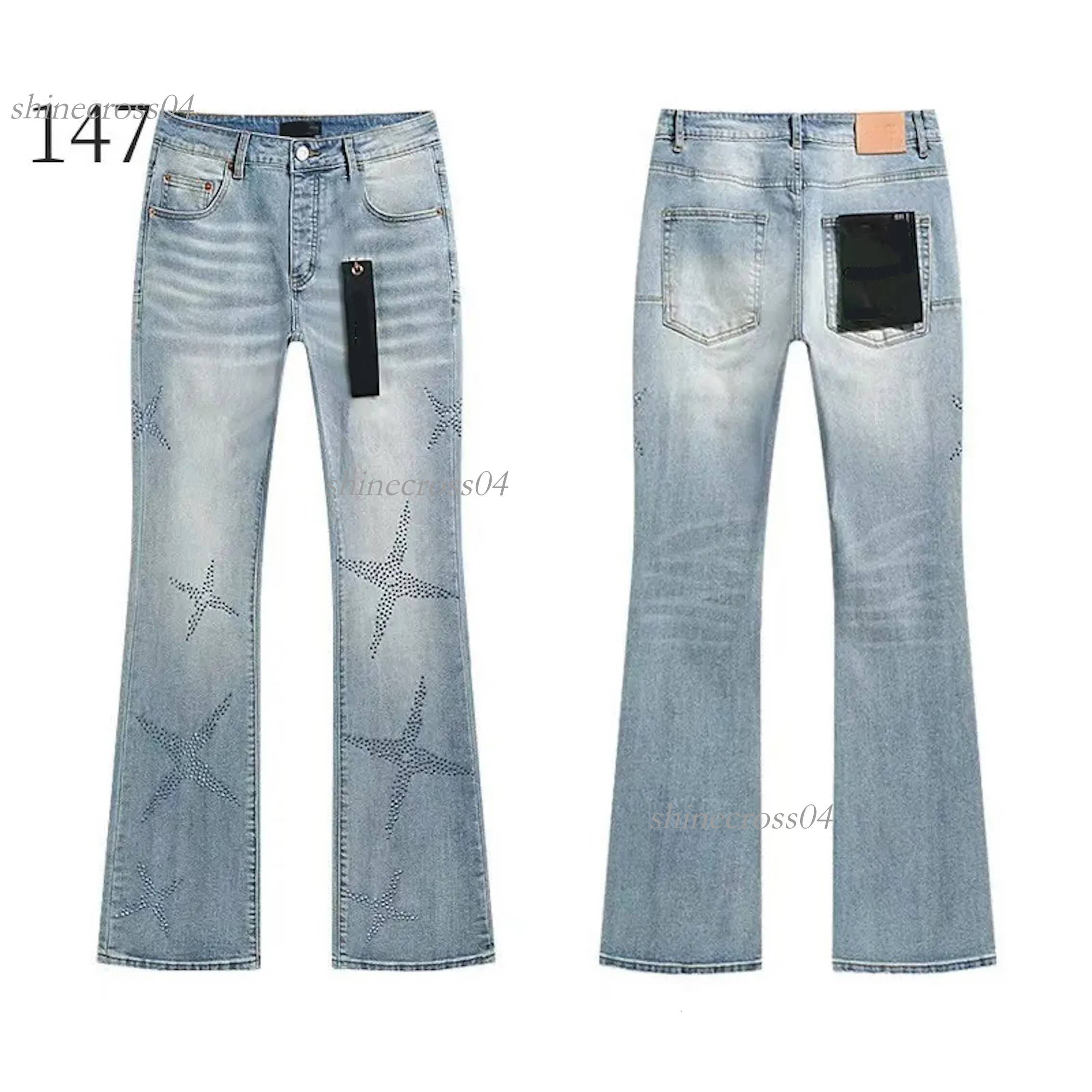 purple jeans Designer purples jeans for mens pants flared jeans mid waist zipper regular denim worn twill denim Y2K retro high street mid waist micr