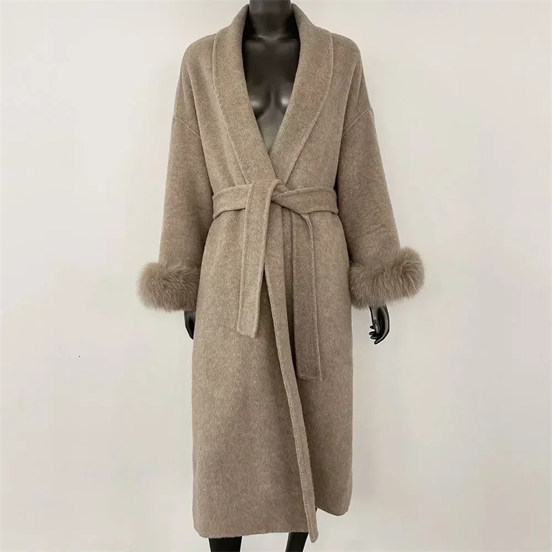 Cashmere Coat Doublesided Woolen Jacket Women Removable Cuffs Fox Fur Jacket Winter Temperament Short and Long Wool Coat a261016