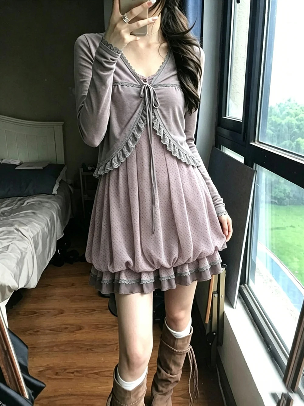 Japanese Dresses Kawaii 2-Piece Set Women's Dress Sweet Polka Dot Y2k 2000s Vintage Goth Lace Punk Bud Skirt Summer Himekaji Emo 261015