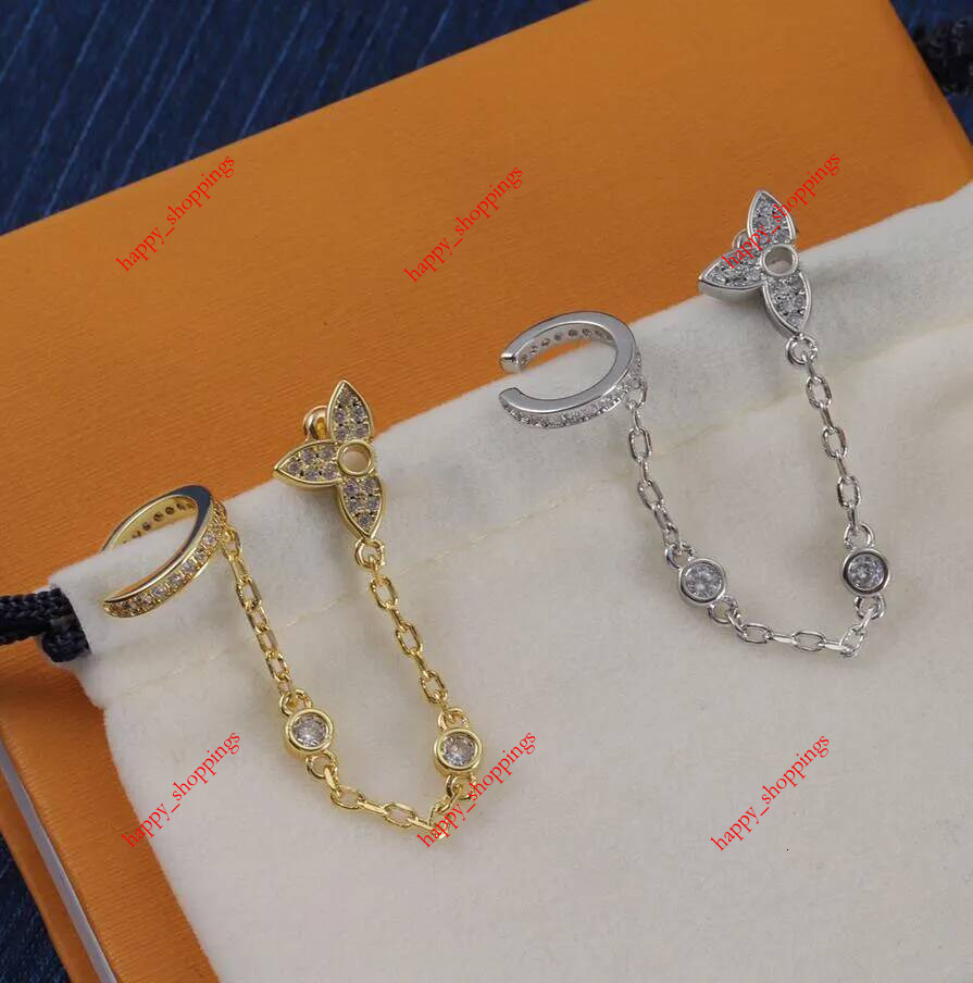 Shiny CZ Diamond Clover Cuff Famous Brass Ear Clip Romantic Designer Earring for Men Women Luxury Jewelry Party Gift