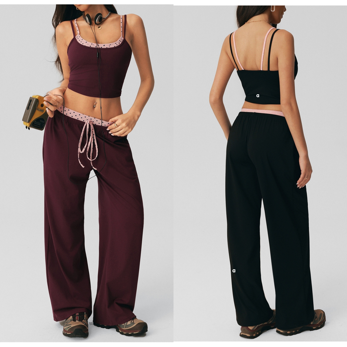 A3140 Ensemble à pois Débardeur athlétique d'automne avec coussinets de soutien-gorge intégrés Ensemble de yoga amincissant et flatteur pour la s