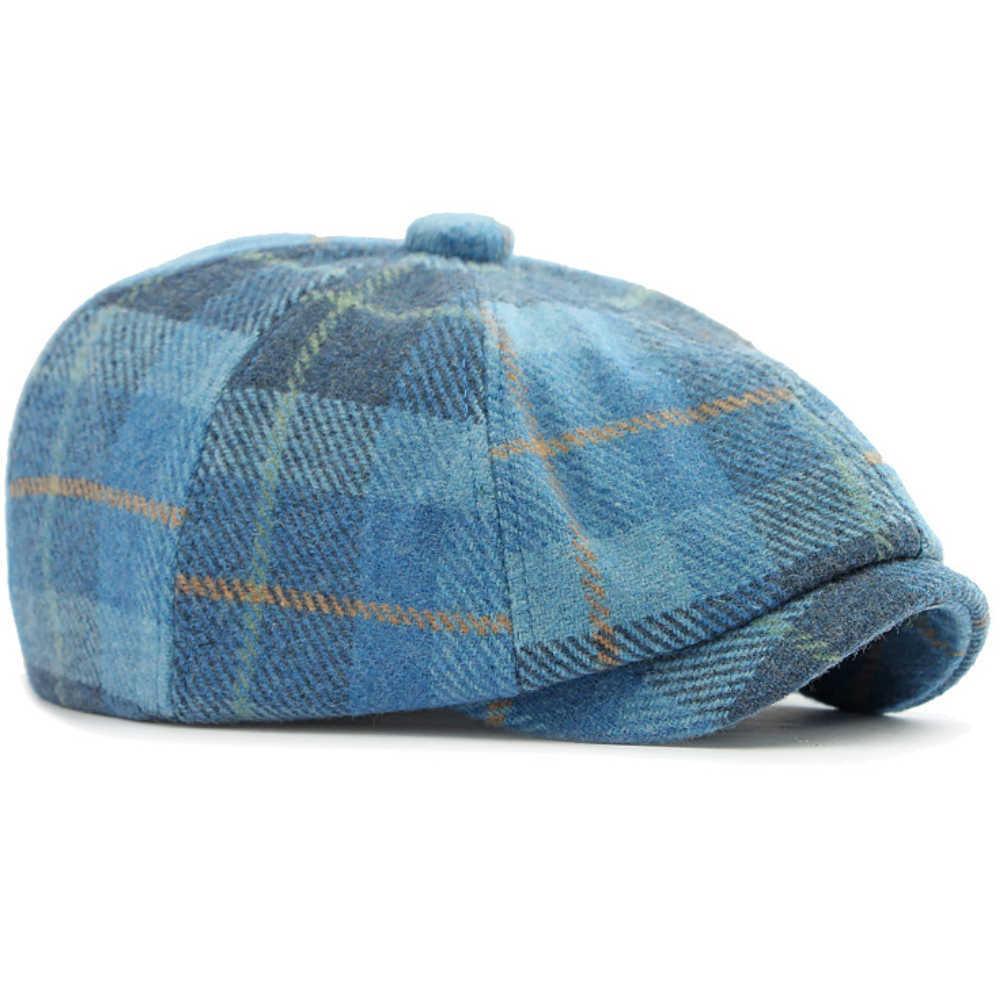 Berets HT4438 Men Women Autumn Winter Octagonal Flat Cap Retro Artist Painter Beret Hat for Men Male Female Plaid Wool Beret Cap S261016SUWH