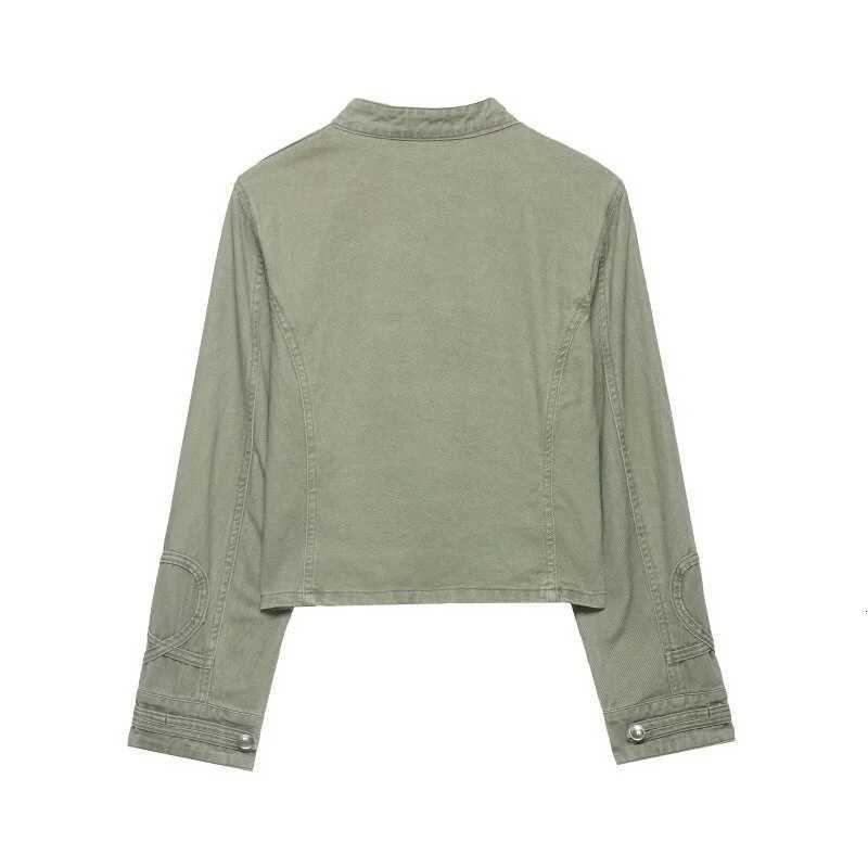New Men's Spring Jackets 2026 Women's Army Green Military Jacket Stand Collar Double Breasted Short Slim Fit Denim Coat Casual Streetwear