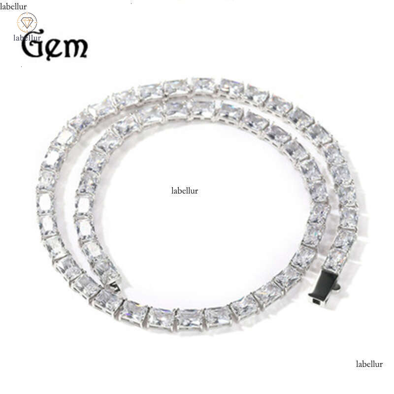 Moissanite Jewelry Hip Hop Rectangular Moissanite Row Necklace INS Personality Simple Tennis Street Niche Silver Clavicle Chain e