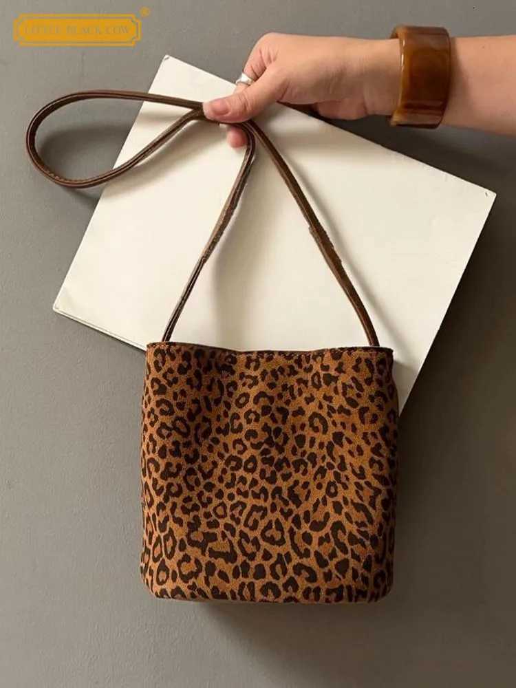 Cross Body New Office Fashion Women Leopard Print Suede Bucket Style Soft Casual Handbag Suede Leather Lady Shoulder Bag Crossbody Handbag H261016