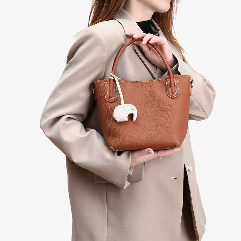 Genuine Leather Basket Bag for Women New High-End Top Layer Cowhide Fashion Shoulder Bag Bucket Bag Handbag Crossbody Bag Q261016