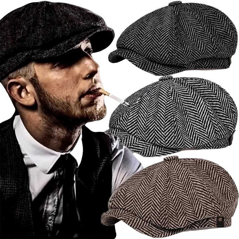 spring Retro and autumn casual wool British octagonal hat men's duck tongue Hat Beret men's autumn and winter women's daily chil S261
