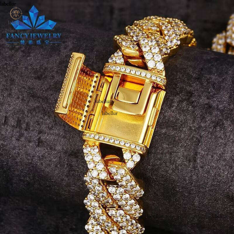 Pass Tester GRA Moissanite 8mm-15mm Wide 2 Row Sterling Sier necklace Cuban Chain Rapper for women jewlery Hip Hop Necklace 3