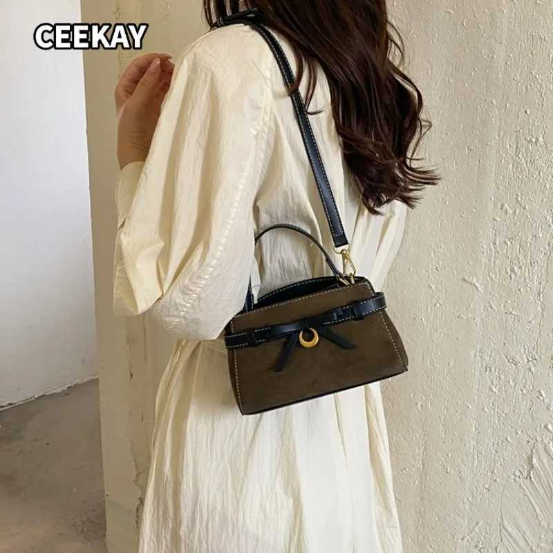 Totes CEEKAY Suede Top Handle Bag Bow Knot Metal Ring Hardware Versatile Everyday Commute Casual Large Capacity Purse for Women X261016