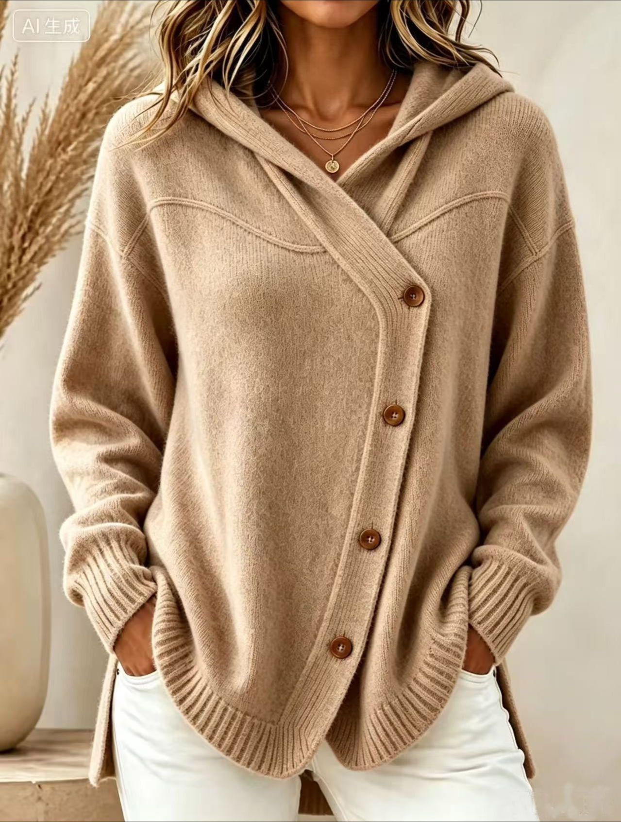 A630 European and American style autumn/winter new women's sweater casual loose button long sleeve hooded cardigan