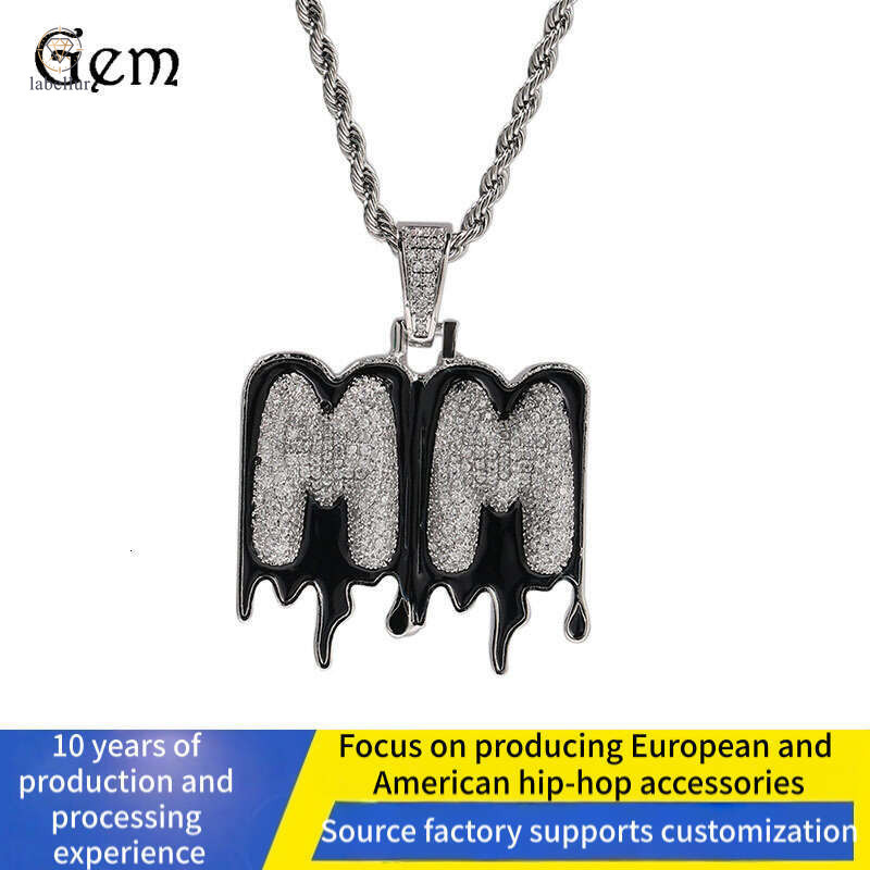 Moissanite Jewelry Men's Oil Drop Splicing Letter Custom Pendant Street Style Fashion Trend Necklace Wholesale f