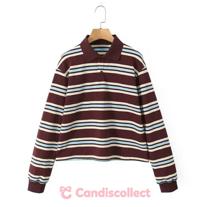 MM Jackets Fashion Stripe Womens T shirt Casual Long Sleeve Female All Match Polo Shirt 2026 Spring Ladies Loose Tops High Street fb1