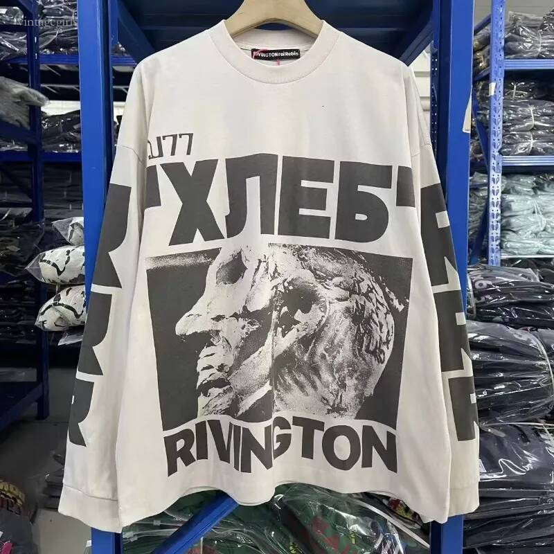 Designer Shirt Men Women High Street Printed Cotton Round Neck Long Sleeve Washed Vintage Oversize Trendy Casual Loose T Shirt Size S-Xl