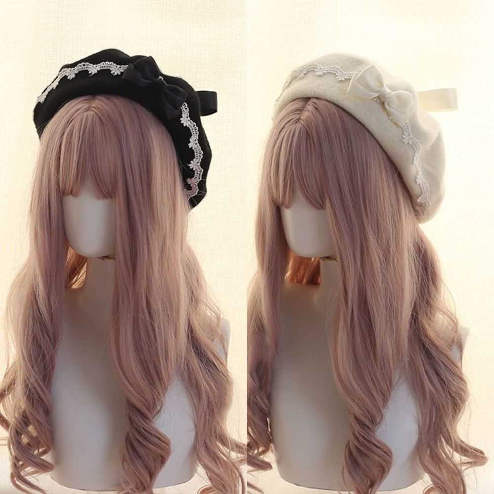 Lolita Fashion Japanese Style Beret Hat Sweet Handmade Bow Beret Woolen Lacebow Winter Berets Hat Winter Season S26101605E8