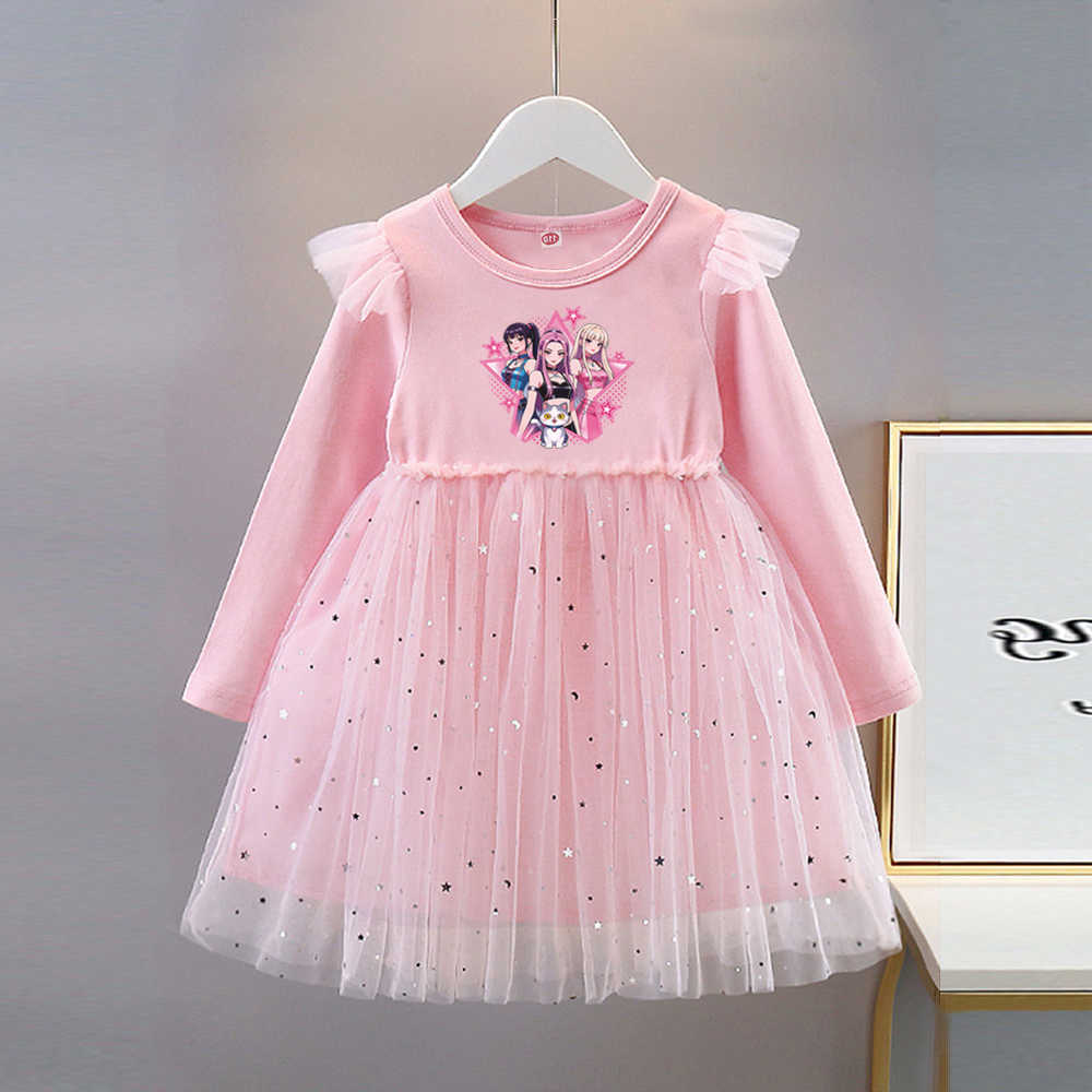 Clothes Kids Spring Autumn Long-sleeved Princess Dress Cartoon Baby Girls Cute Dress Children Birthday Party Dress Rainbow 2-8Y S2610164C8X