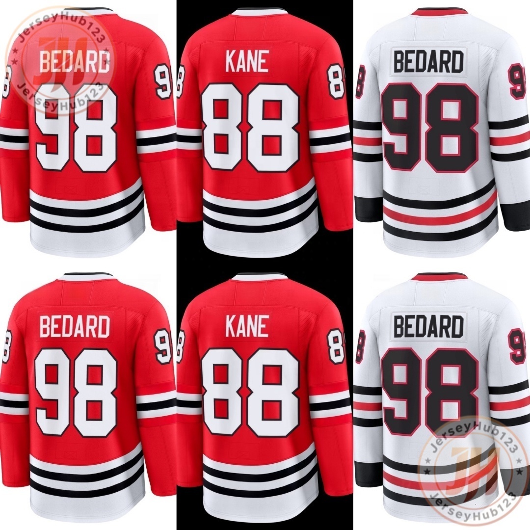 98 Connor Bedard #88 Patrick Kane #24 Sam Lafferty Men's Embroidery Ice Hockey Jersey Red White Wholesale Hockey Uniform