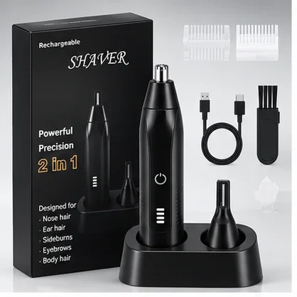 2-in-1 Nose Ear Hair Trimmer USB Rechargeable Electric Nose Hair Trimmer with Battery Display Eyebrow Travel Daily Grooming 261016