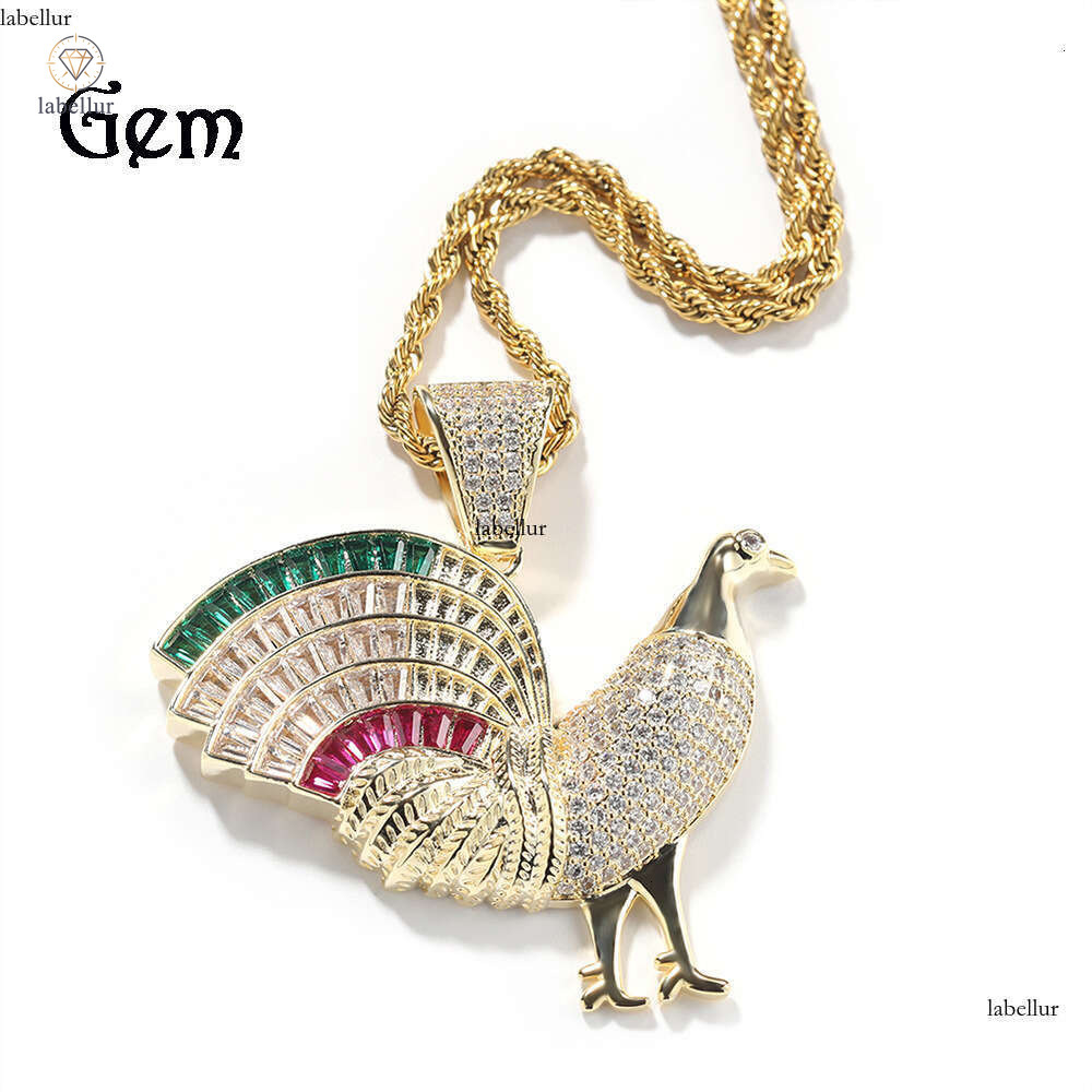 New Fashion Design Sense Moissanite Rooster Pendant Versatile Hoodie Necklace Men's Hip Hop Sweater Chain 7