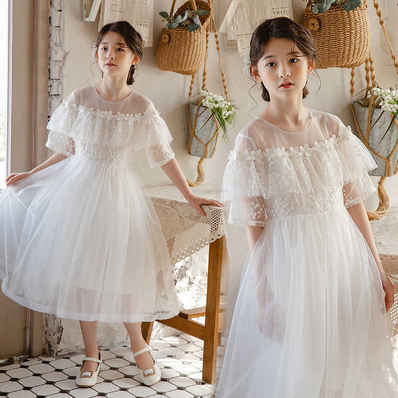 Summer 2026 Girls Solid Color Fashionable Embroidery Casual Dress Korean Version Style Kids Lace Mesh Princess Dress S261016QUNU