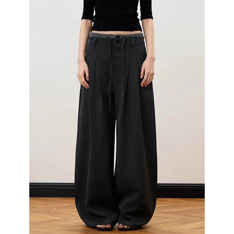 Women Black Stripe Suit Pants American Vintage Y2K 2000s Harajuku Oversize Wide Leg Casual Trousers Clothes Summer 2026 261015