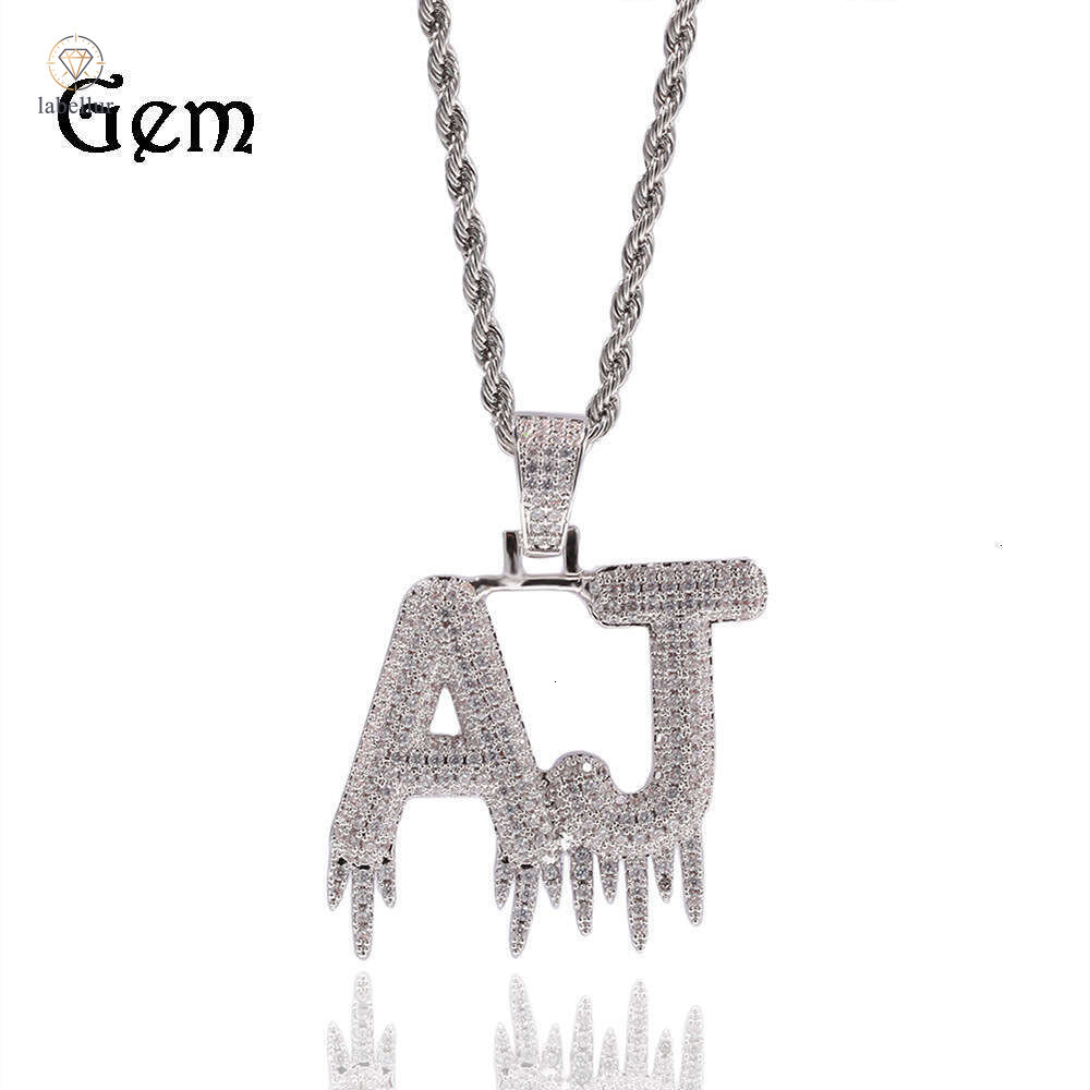 New Ice Stick Spliced Letter Pendant Necklace Silver Inlaid Moissanite Trendy Personality Hip Hop Sweater Chain Accessory f