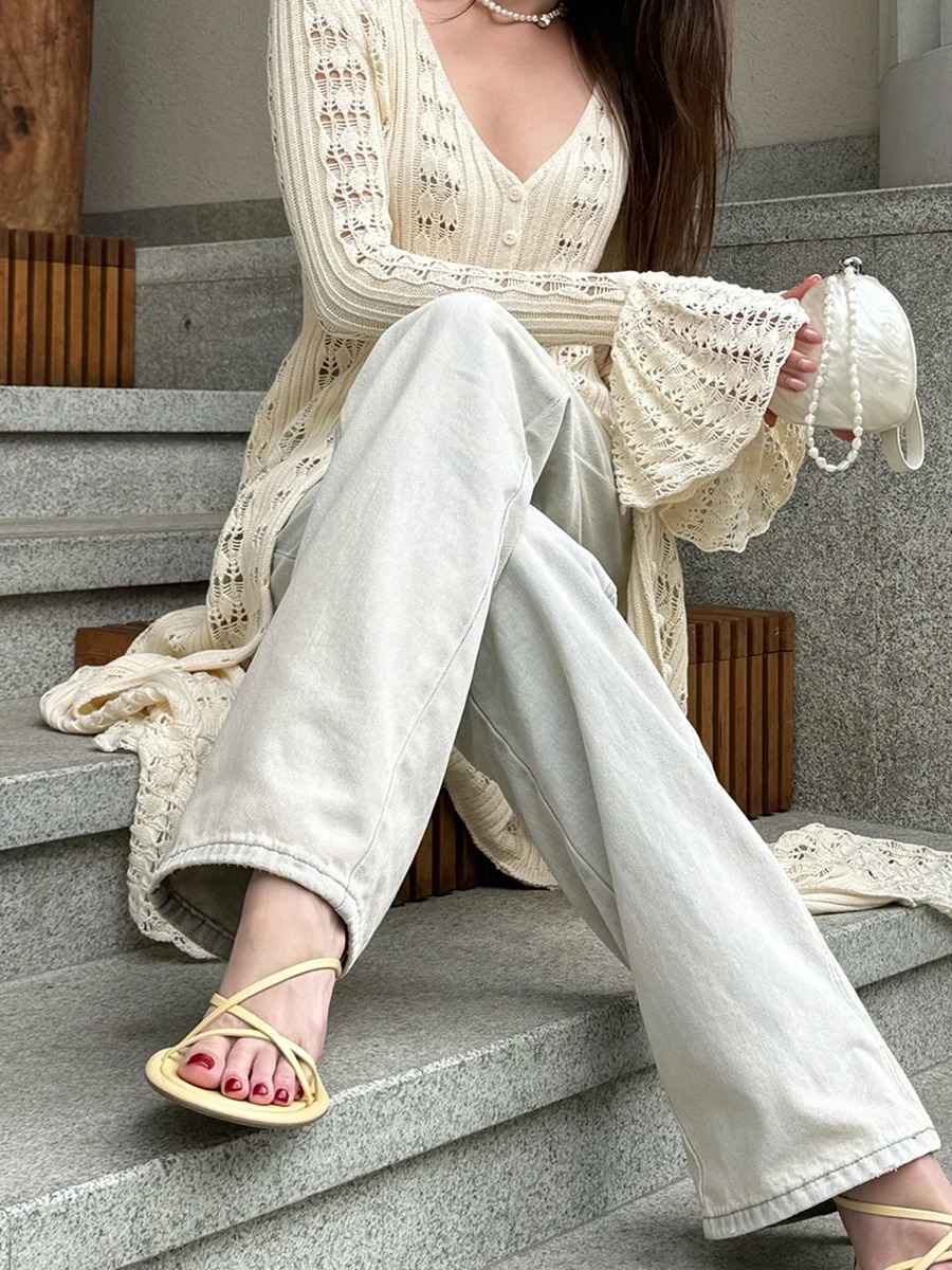 Women Knit Dress Long Sleeve Button Clre Cardigan Hollow Out Top for Daily Street Summer Fall 260928