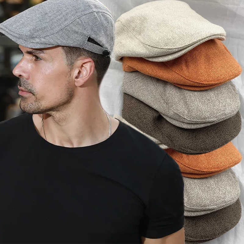 Classic Men's England Style Hat Berets Breathable Caps for Men Women Summer Autumn Flat Cap Cotton Linen Retro Beret Hats Cap S261016VZ7S