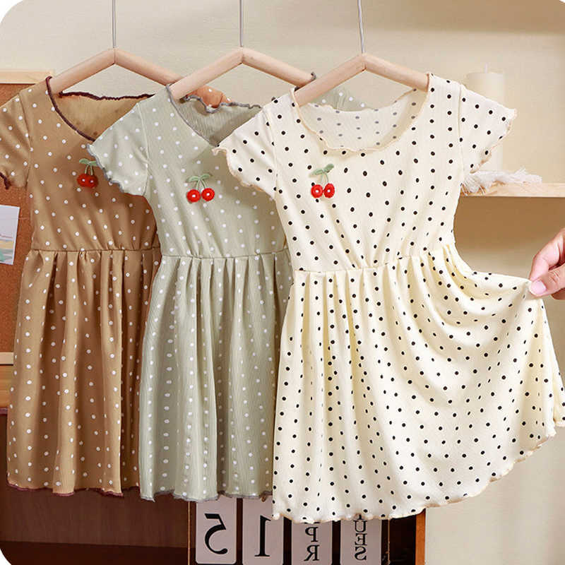 Summer 1pcs Girls Ice Silk Dress Baby Infant Short Sleeved Round Dot Skirt Kids Cute Princess Clothes Children Fashion Dress S261016XN0P