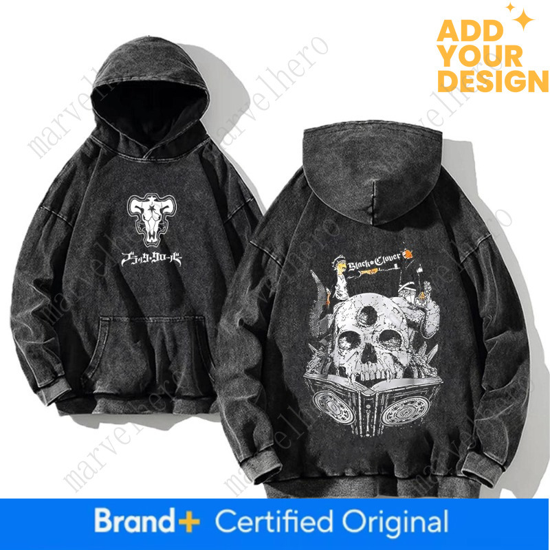 Japan Anime Black Clover Asta Graphic Hoodies Harajuku Vintage Washed Oversized Sweatshirt Long Sleeves Men Women Clothes