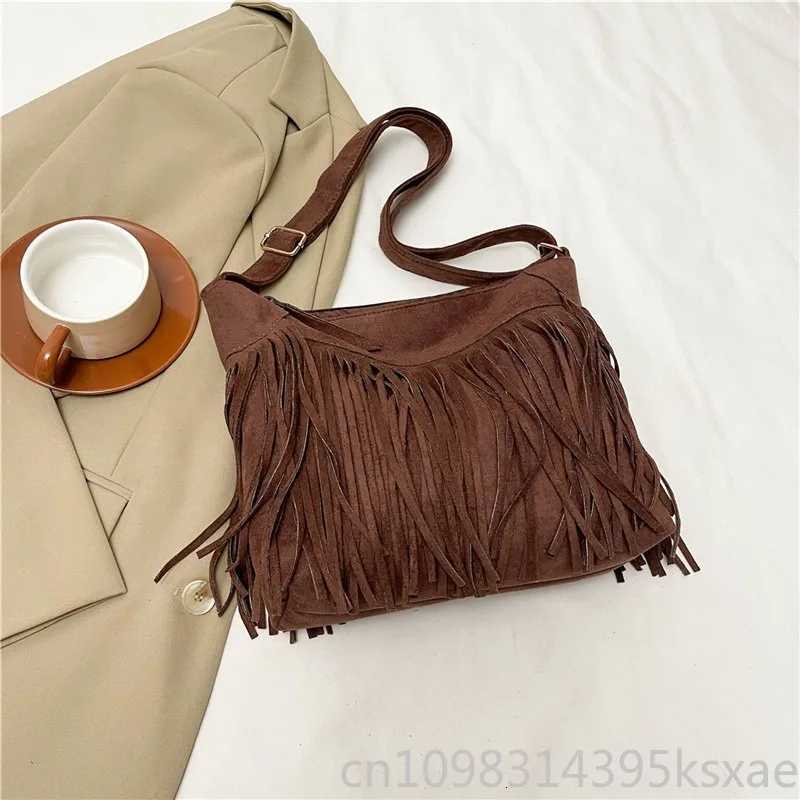 Totes Women's Vintage Boho Crossbody Bag With Tassel Fringe Soft Suede Leather Brown Fall Daily Shoulder Bag X261016