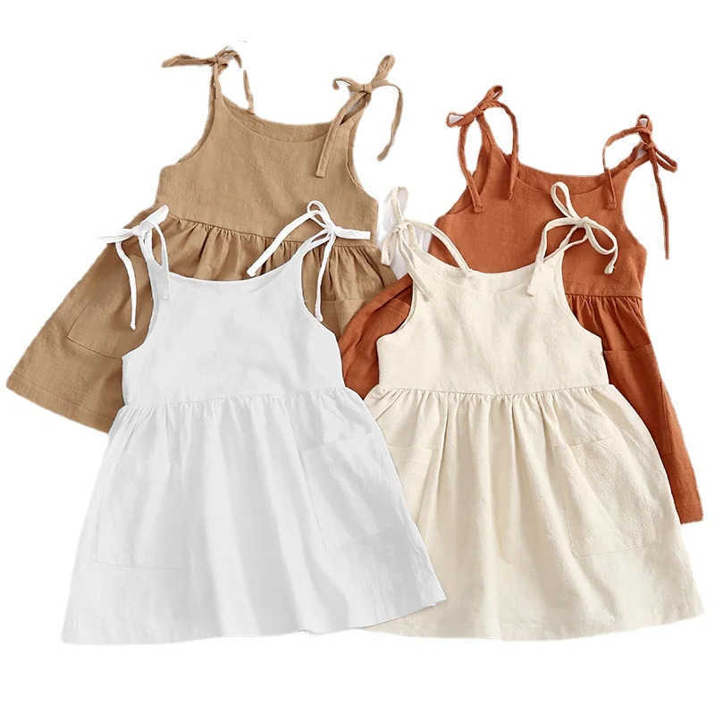 Toddler Summer Girl Dress Solid Cotton Sleeveless Children Dress Kids Sundress Slip Dress Fashion Girls Clothing S26101634HJ