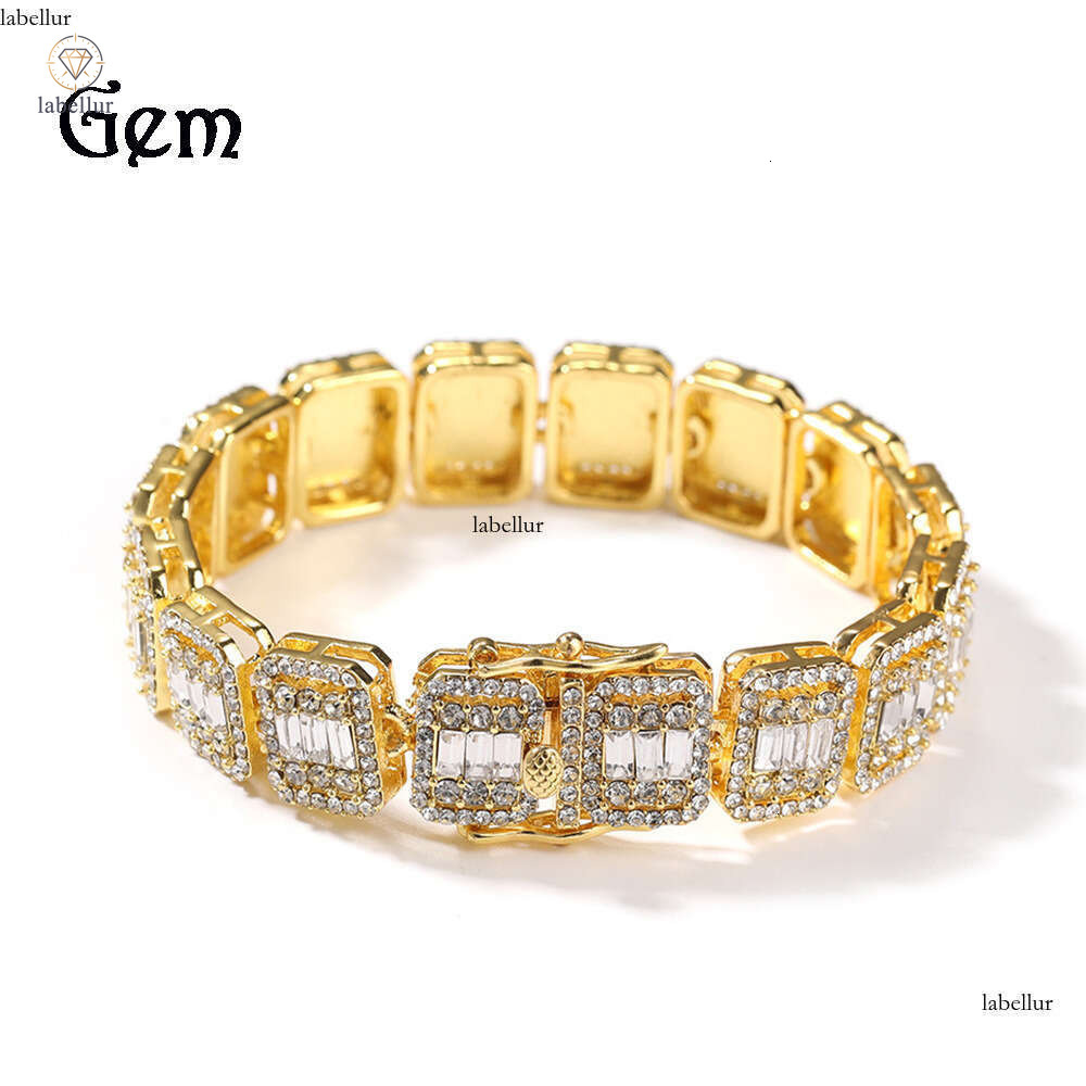 Moissanite Jewelry New 13MM Alloy Full Diamond Nine-Grid Hip Hop Bracelet Unisex Fashion Trendy Brand Jewelry e