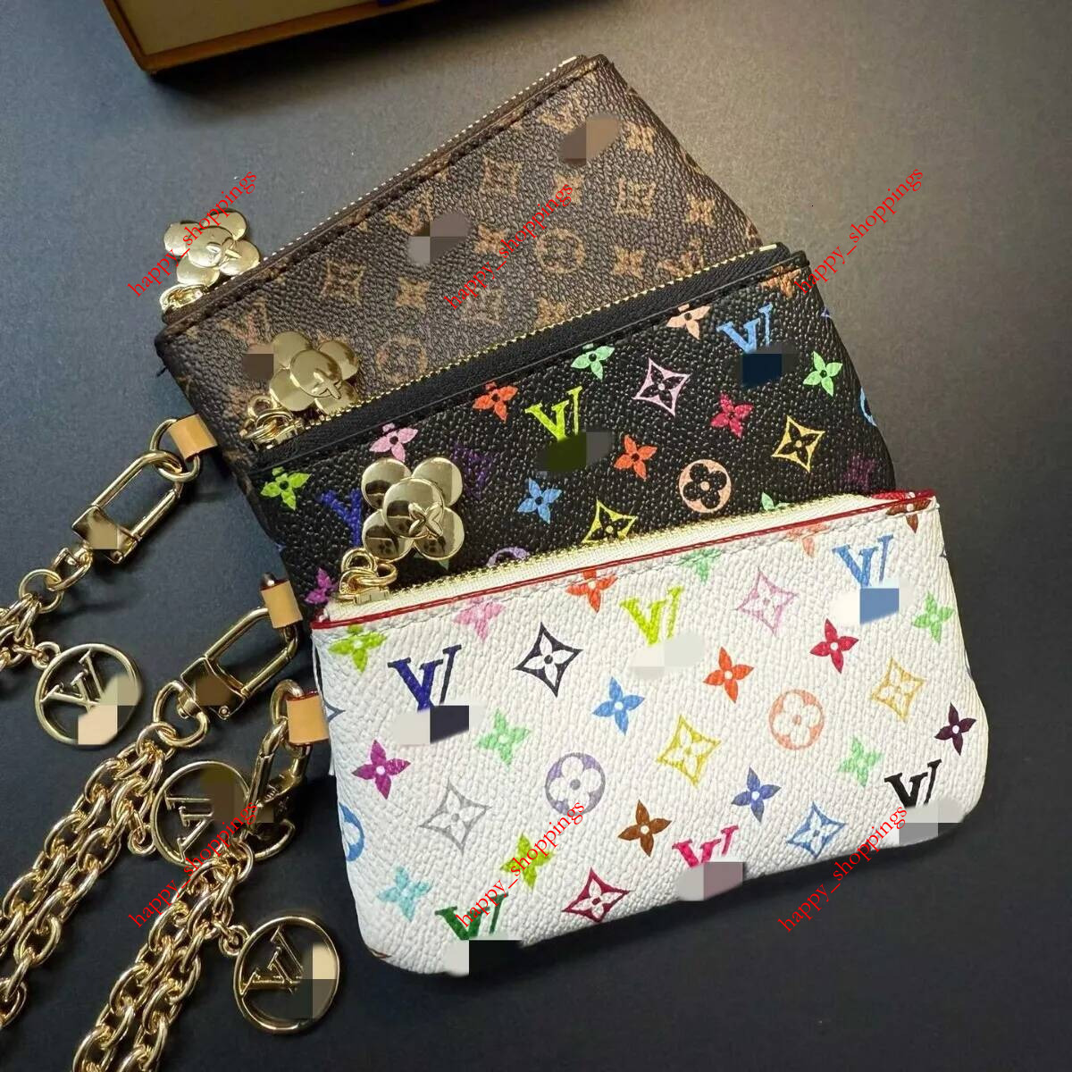 New model from in collaboration with Takashi Murakami: designer bag charms luxury white black tricolor small wallet card holder key chain hanging c