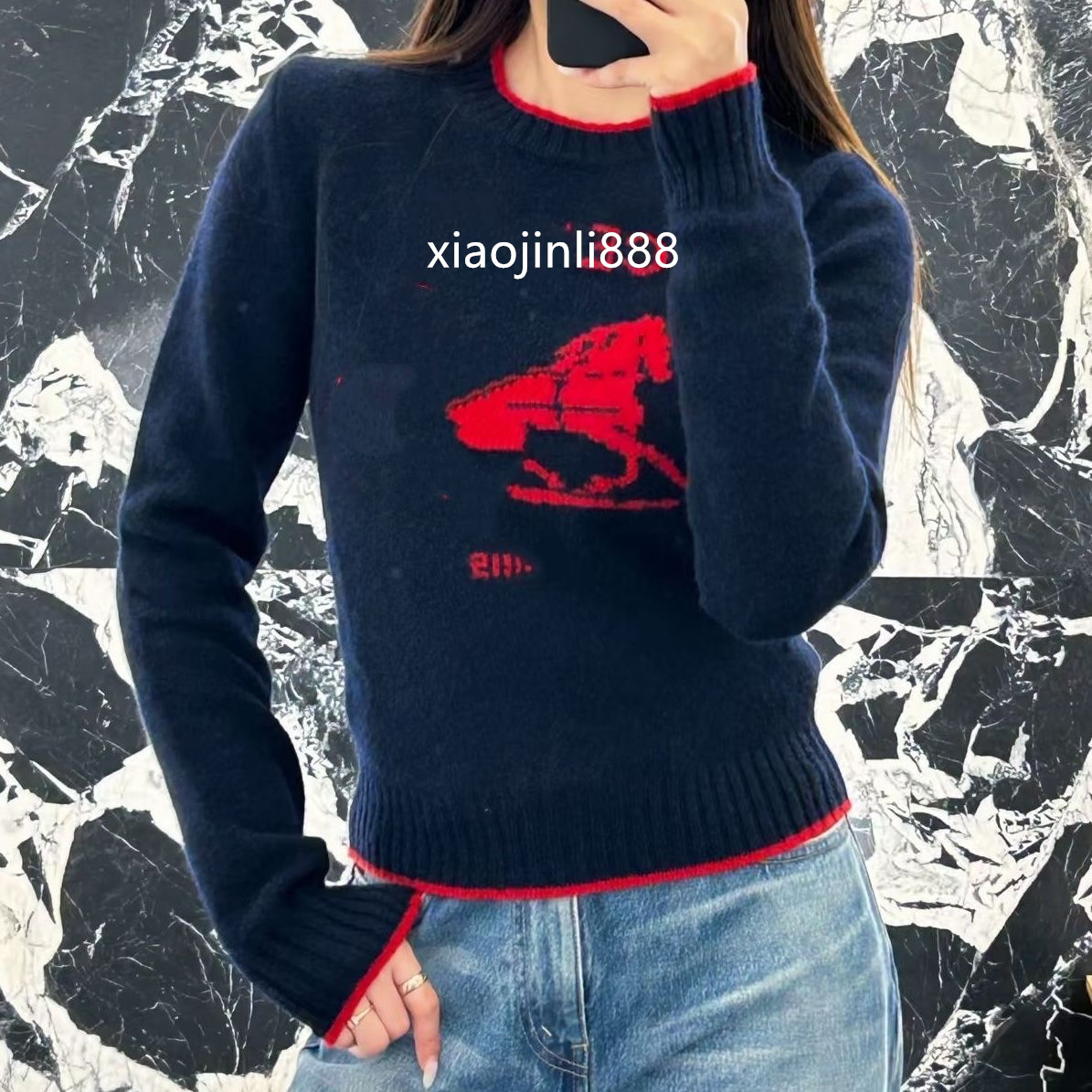 2026 Autumn/Winter New Style - Lettered Jacquard Loose-Fitting Slimming Round-neck Casual Long-Sleeved Base Knitted Pullover Sweater