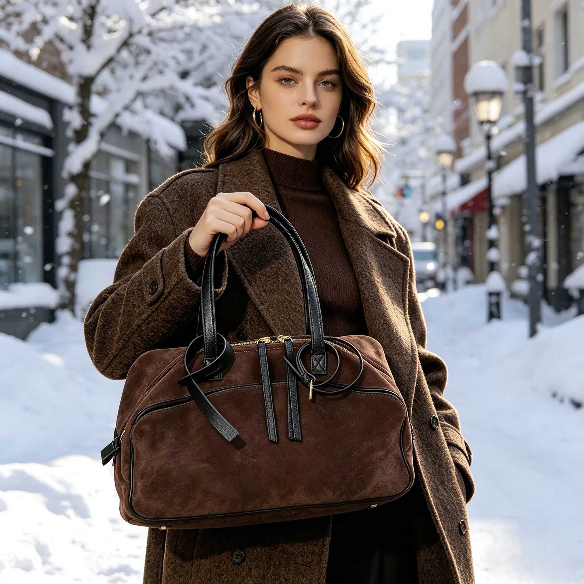 Autumn Winter Women's Cow Genuine Leather Tote Bag Suede Commuting Cowhide Handbags Large Capacity Designer Velvet Bags Q261016