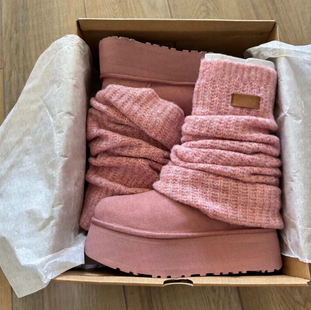women knit cuff snow boots foldable knit ankle boots shock absorbing thick soles wear resistant brand designer fashion trend outdoor street shoes