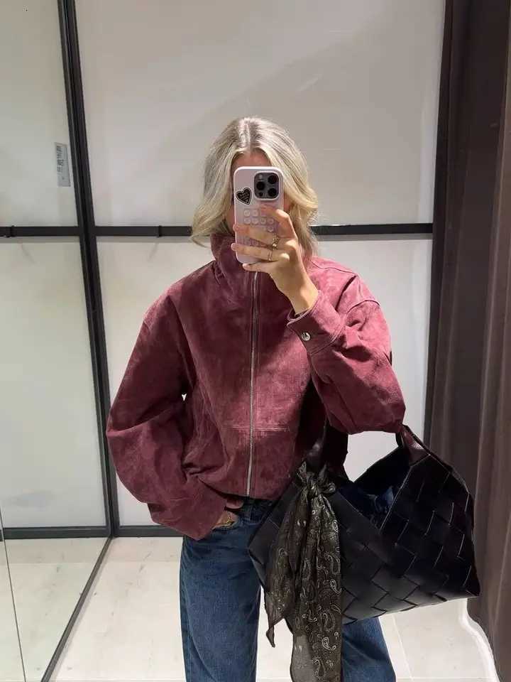 Stand Women Men's Collar Jackets Leather Pilot Jacket Red Zipper Cropped Coat Fashion Casual Fashion Outerwear 2026 New Arrival Streetwear N261