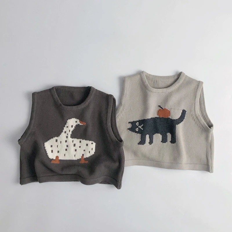 Children Sleeveless Sweater Cartoon Animals Toddler Kids Cotton Vest Coat Boys Knit Waistcoat Girls Clothes Casual Outerwear261016