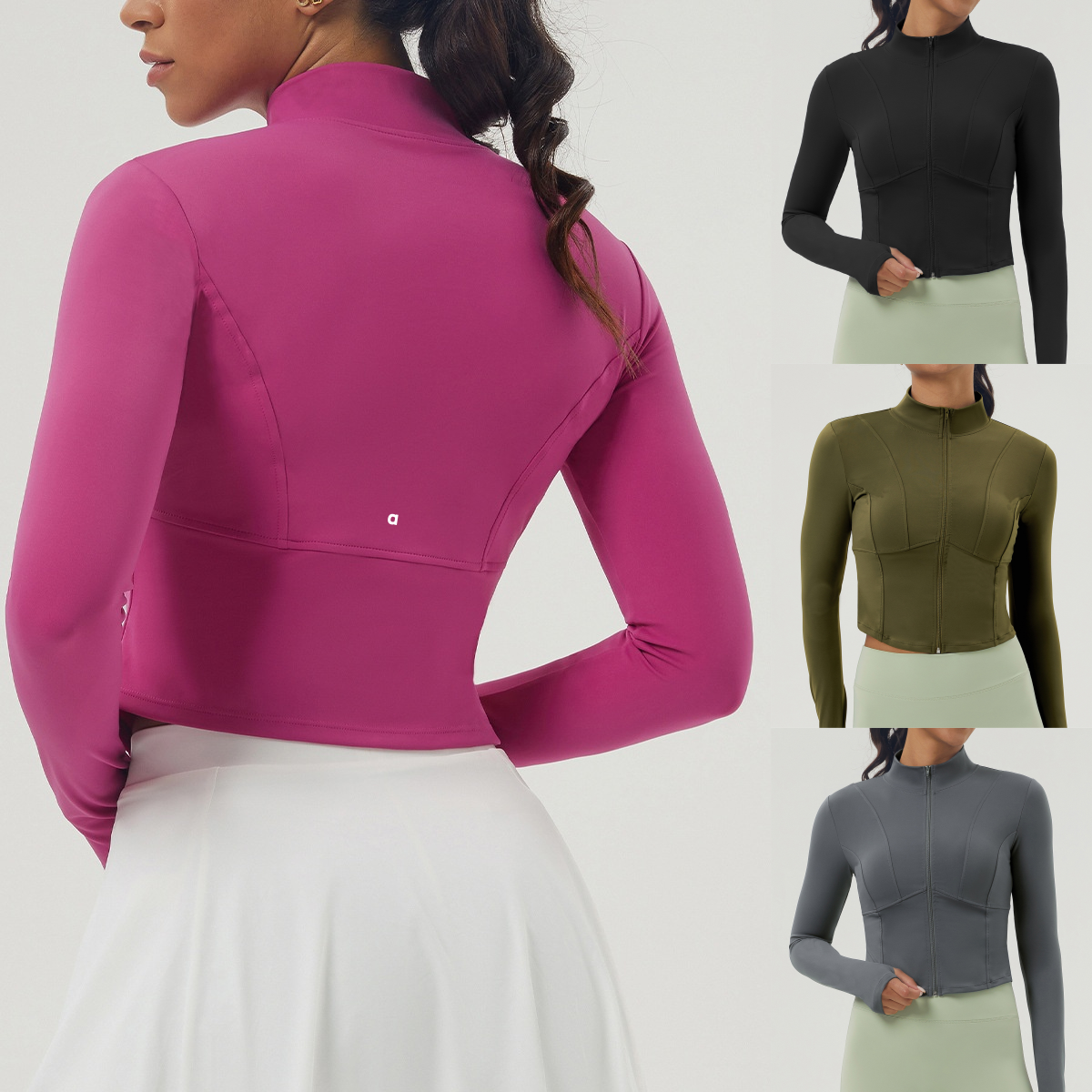 A3141 Nouveau automne / hiver femmes ajustées minceur à manches longues vêtements de course et de fitness col montant veste de sport décontractée