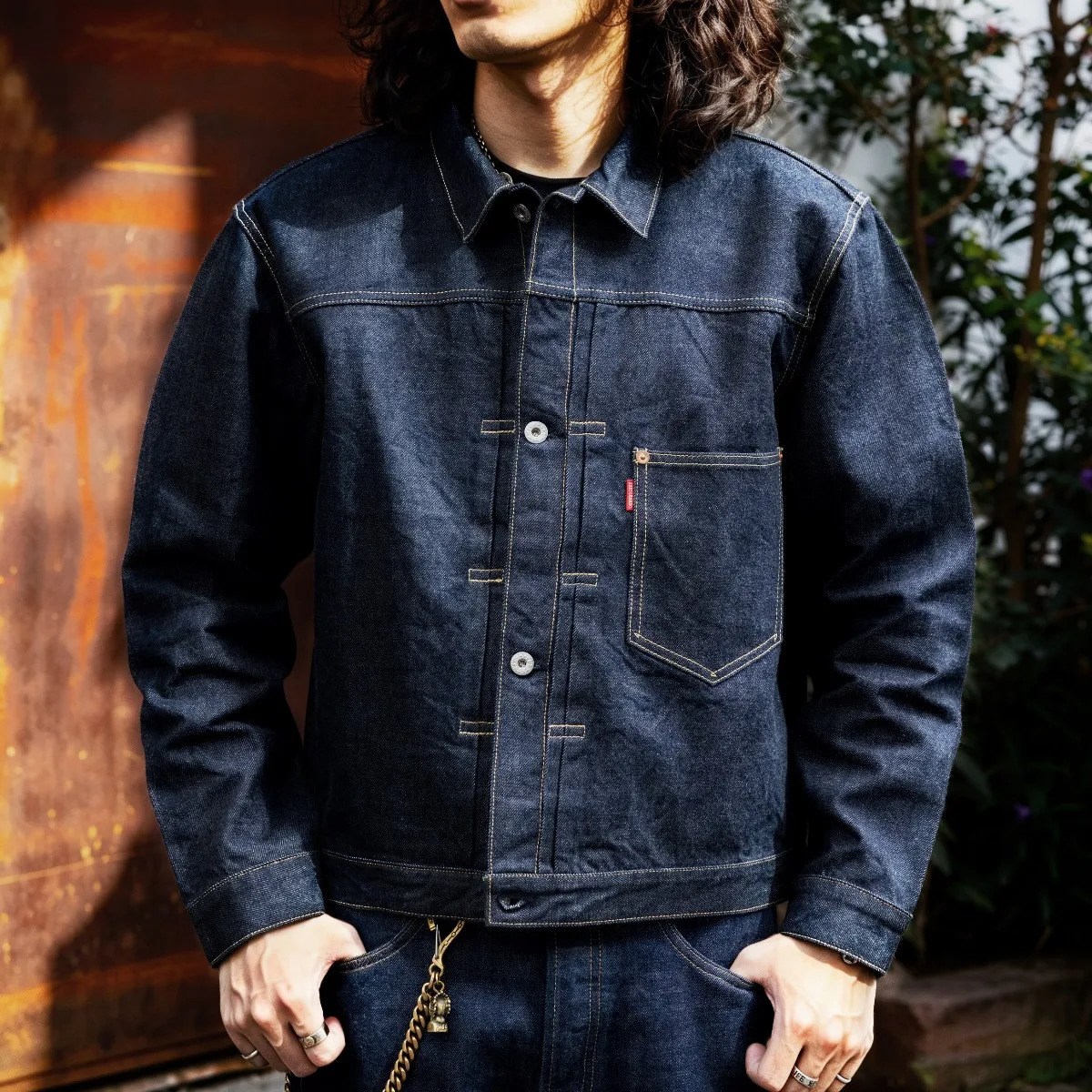 Red Tornado WWII TBack Denim Jacket Men 14oz Pink Selvedge Acid Wash 4Button Type 1 Trucker 261012