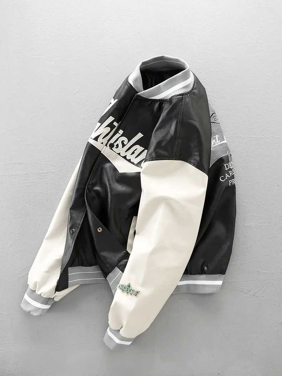 Street Men's High Jackets American Coat Embroidered Baseball Uniform Men's Korean Style Handsome Loose Motorcycle Jacket PU Leather Jacket