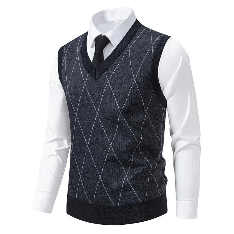 Mens Knit Sweater Vest Fleece Lined Knitted VNeck Sleeveless Pullover 260928