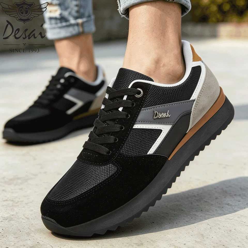 Casual Shoes Desai Men's 2026 Running Sneakers Suede Patchwork Mesh Shoes Lightweight Non Slip Vintage Walking Platform Shoes H261016