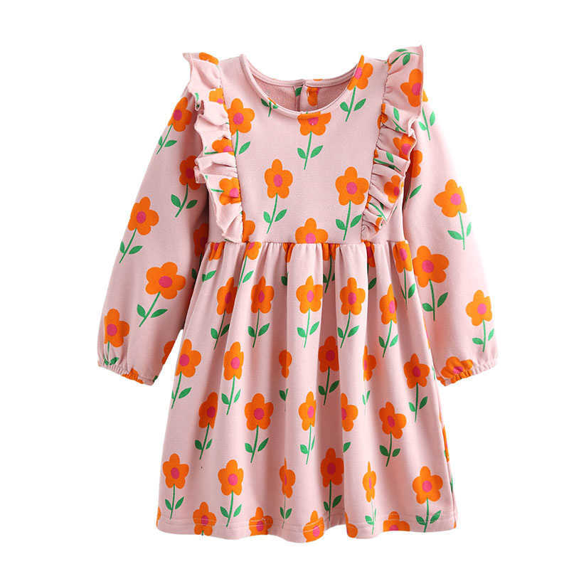 Princess 3-8T Girls Dresses Long Sleeve Flowers Children's Clothes Buttons Autumn Spring Party Fashion Kids Frocks S2610165N7C
